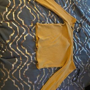 Hello Long Sleeve Crop Top With Buttons